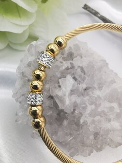 RVS goudkleur flexibel Twisted armband met strass-elementen