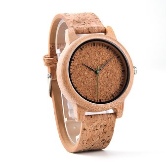 Bamboe horloge, horlogeband van kurk, gespsluiting