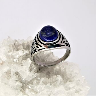 Edelstaal ovale zegelring met Lapis lazuli edelsteen 