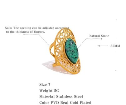 RVS goudkleurig Ring edelsteen Ovaal Afrikaans turquoise 35 mm- Verstelbare 