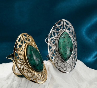 RVS zilverkleurig Ring edelsteen Ovaal Afrikaans turquoise 35 mm- Verstelbare 