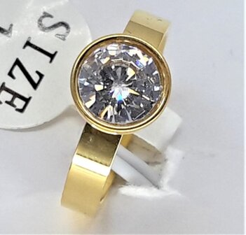 Ring - Goudkleurig - meisjes &ndash; Tiener &ndash; Zirkonia - 7mm - sieraden - RVS - Maat 15