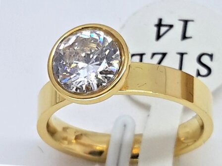 Ring - Goudkleurig - meisjes &ndash; Tiener &ndash; Zirkonia - 7mm - sieraden - RVS - Maat 15