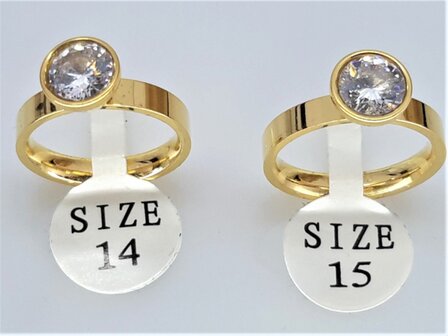 Ring - Goudkleurig - meisjes &ndash; Tiener &ndash; Zirkonia - 7mm - sieraden - RVS - Maat 14