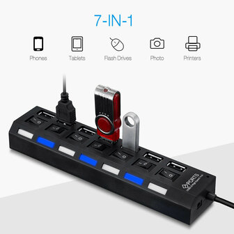 7 poort USB 2.0 hub, high speed