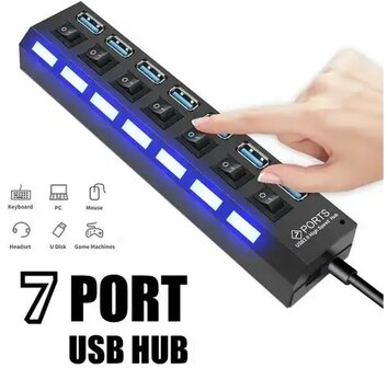 7 poort USB 2.0 hub, high speed