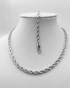 RVS Zilverkleurige twisted ketting, 45 cm