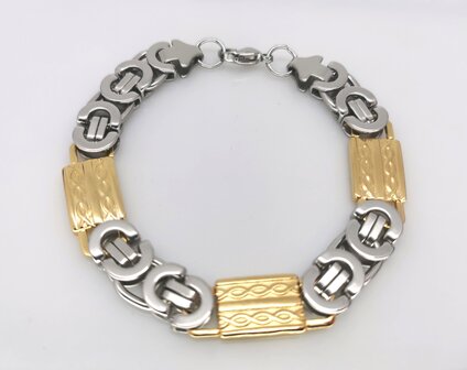 K&ouml;nigsgliederarmband Edelstahl bicolor, L22-24 cm-B12 mm-silber- und goldfarben