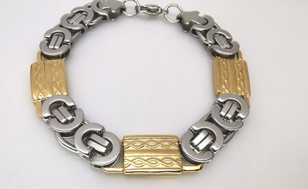 K&ouml;nigsgliederarmband Edelstahl bicolor, L22-24 cm-B12 mm-silber- und goldfarben