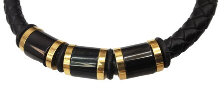 Herren Leder schwarz geflochtene Armb&auml;nder schwarz Verschluss 22 cm.