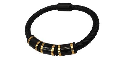 Herren Leder schwarz geflochtene Armb&auml;nder schwarz Verschluss 22 cm.