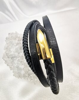 4-teiliges Armband aus schwarzem Leder mit goldfarbenem Nageldesign aus Edelstahl.