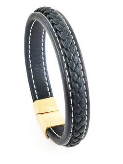 Stilvolles Herrenarmband aus schwarzem Leder mit kontrastierenden wei&szlig;en N&auml;hten.