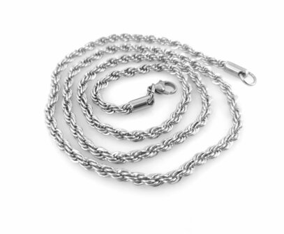 RVS zilverkleurig Twisted koordketting L 50 cm x D 2.5 mm