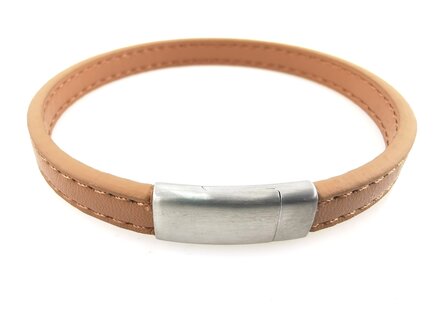 Stijlvolle, Beige Leren Herenarmband: Stoer en Eigentijds.