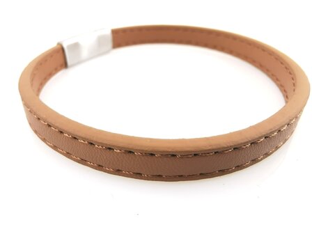 Stijlvolle, Beige Leren Herenarmband: Stoer en Eigentijds.