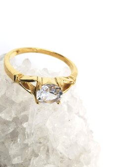 Damen ring aus Edelstahl goldfarben mit Zirkonia, Gr&ouml;&szlig;e 16 bis 19