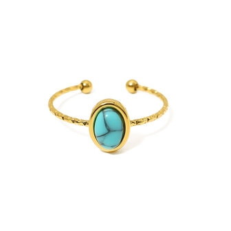 Ring Rvs Goudkleurig Turquoise edelsteen Verstelbare