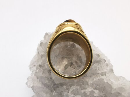 RVS goudkleurig ovale edelsteen ring met Tijgeroog edelsteen 