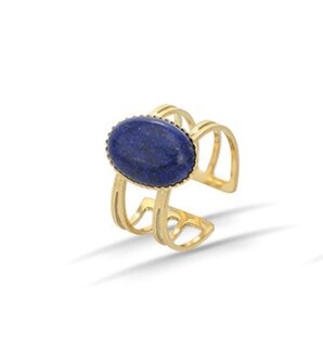 Goldfarbener Edelstahlring mit ovalem Lapislazuli-Edelstein von 15 mm &ndash; verstellbar