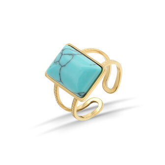 RVS goudkleurig Ring met Groene Turquoise edelsteen&ndash;Verstelbare 