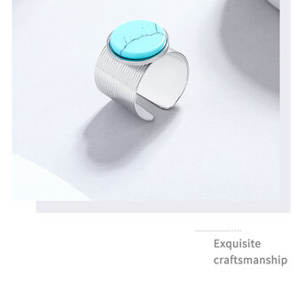 RVS zilverkleur Ring met Blauw Turquoise edelsteen &ndash; Verstelbare