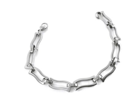 Herrenarmband aus Edelstahl, L 22 cm, gewellte rechteckige Glieder.