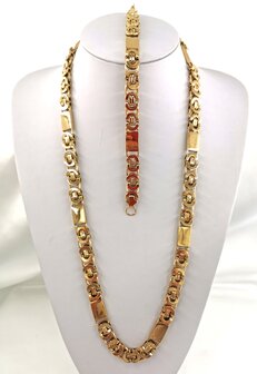 Set aus King&#039;s Flach- und Blockgliedern sowie Kette und Armband, goldfarben, Edelstahl.