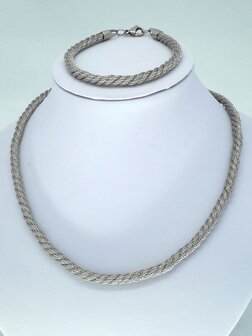 ketting &amp; armband, mesh gedraaid, edelstaalset