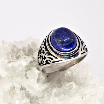 Edelstaal ovale zegelring met Lapis lazuli edelsteen 