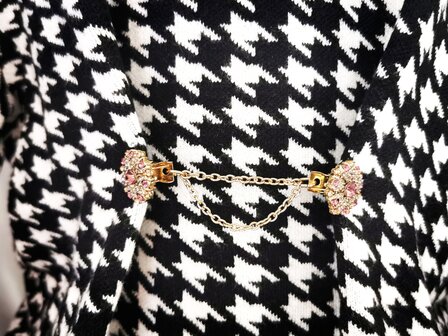 Clips met dubbel ketting, Rozet met schitterde kleur kristal en strass steentjes