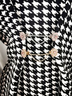 Clips met dubbel ketting, Rozet met schitterde kleur kristal en strass steentjes