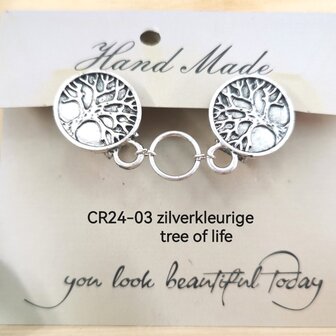 Clips, Tree of life (levensboom) met midden een ring in kleur antiek zilver look.