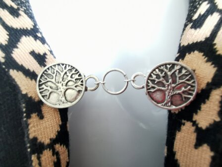 Clips, Tree of life (levensboom) met midden een ring in kleur antiek zilver look.