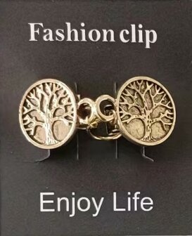 Clips, Tree of life (levensboom) met midden een ring in kleur antiek goud look.