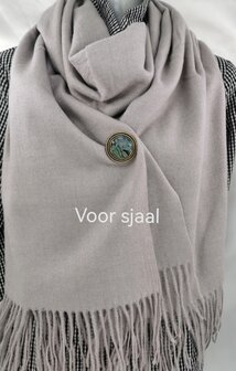 Magneet, broche, parelmoer rond, Goudkleurig voor omslagdoek, sjaal en vest te sluiten.