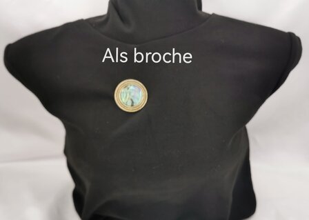 Magneet, broche, parelmoer rond, Goudkleurig voor omslagdoek, sjaal en vest te sluiten.