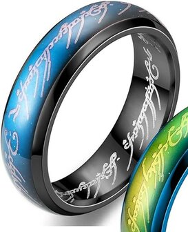 RVS Lord of The Rings Mood Ring ( STEMMINGSRING ) Zwartkleurig