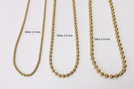 Bolletjes ketting, 1.5 mm dikte edelstaal, goudkleur.