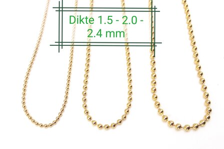 Bolletjes ketting, 2.4 mm dikte edelstaal, goudkleur.