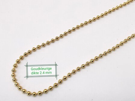 Bolletjes ketting, 2.4 mm dikte edelstaal, goudkleur.