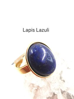 Lapis Lazuli ring RVS goudkleurig, ovaal, 