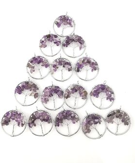 Anh&auml;nger, Edelstein, Amethyst, Lebensbaum, &Oslash; 3 cm.