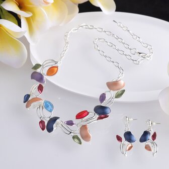 Set: Designer-Schmuck aus farbenfrohem Metallic-Emaille Mehrfarbig