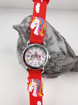 Kinderuhr | 3D Einhorn Rot | Silikon