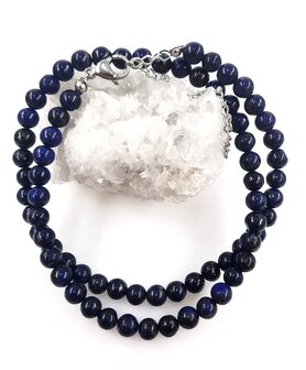 Halskette Lapislazuli 6 mm Perlen mit Edelstahlverschluss.