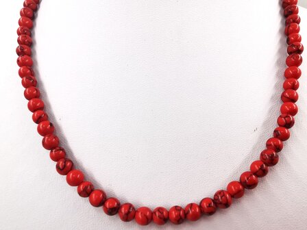 Halskette rot t&uuml;rkis 6 mm Perlen mit Edelstahlverschluss.