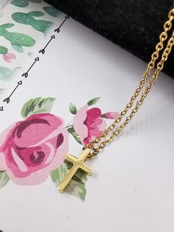Edelstahl goldfarbene Feinkette L 45 cm mit Minikreuz