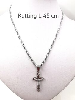 Edelstahl 45 cm Herren Halskette mit Kreuz mit Jesus