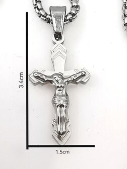 RVS 60 cm Heren Ketting met Kruis met Jezus 